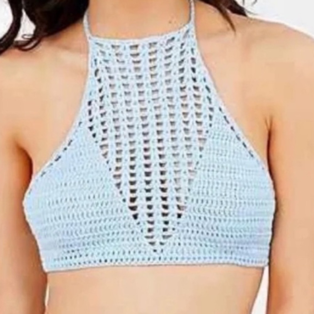 NWOT UNIF x Urban Outfitters Crochet Halter Cropped Tank Top in Powder Blue
